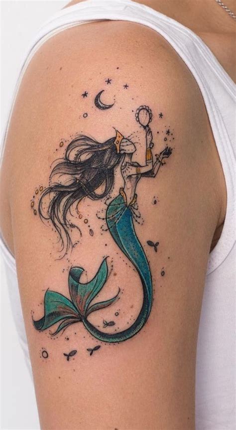 Beautiful Colored Mermaid Tattoo Under The Crescent Moon Otziapp