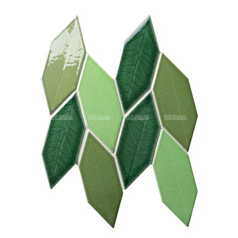 Wholesale Handmade Green Leaf Mosaic Tile Pattern For Backsplash Mm