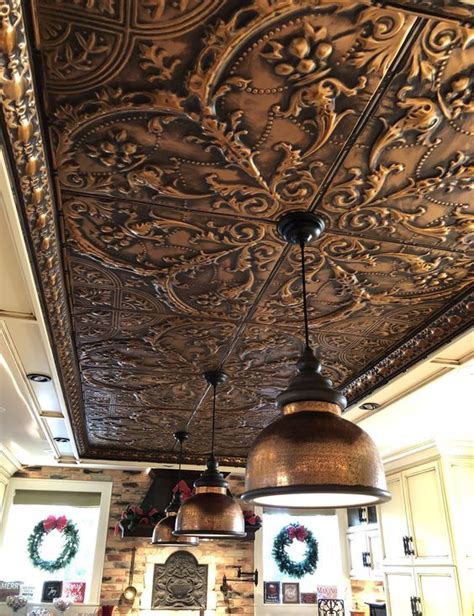 A Pressed Tin Metal Ceiling Shows Off A Beautiful Vintage Pattern That Adds An Exquisite Touch