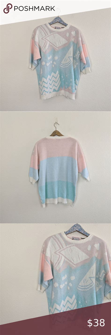 Vintage Pastel Fairy Kei Geometric Crew Sweater Crew Sweaters