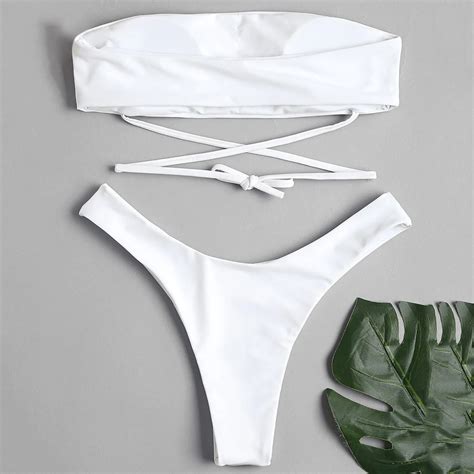 ZAFUL Strapless Padded Sexy High Cut Bikini Set Bandage Swimsuit