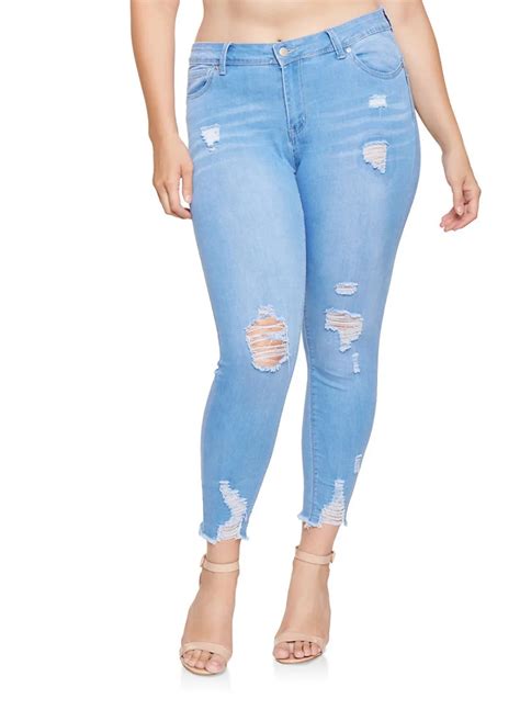 Skinny Big Size Woman Tight Push Up Ripped Jeans Stretch Elastic Hole Ripped Denim Pants Female