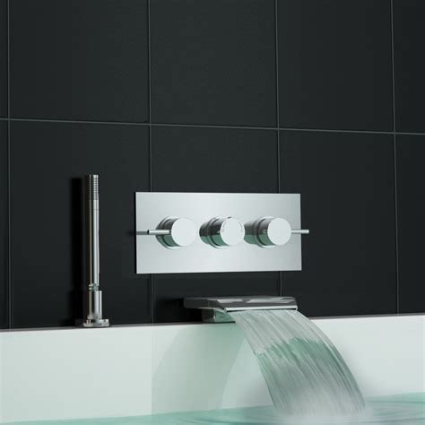 Concealed Wall Mounted Thermostatic Mixer Waterfall Bath Shower Tap