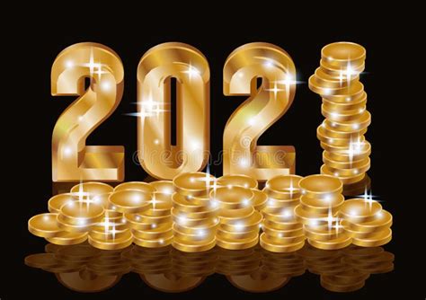 Happy Golden New 2021 Year 3d With Gold Coins Stock Vector