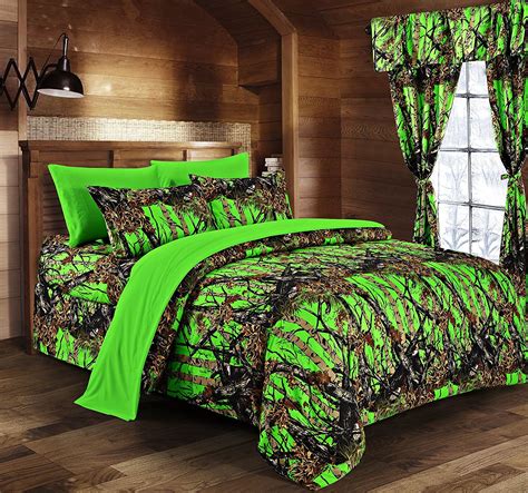 The bed size in our picture not same as your bed size, that is for show products. Day-Glow Green Camo Bed In A Bag Set - The Swamp Company