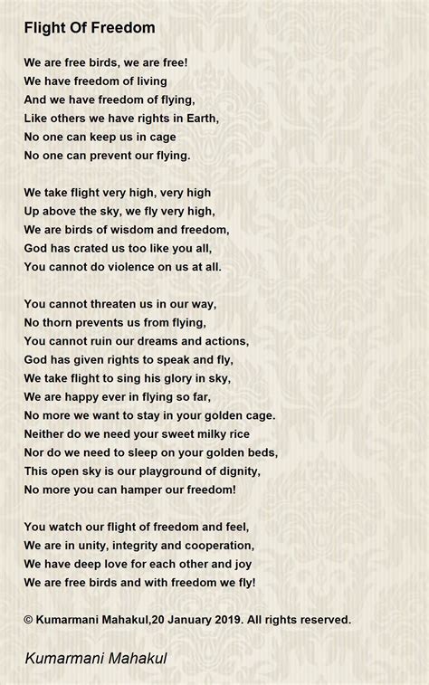 Flight Of Freedom Flight Of Freedom Poem By Kumarmani Mahakul