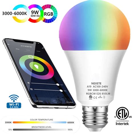 Smart Wi Fi Led Light Bulb Rgbcw A19 60w Equivalent 9w 850lm，muti