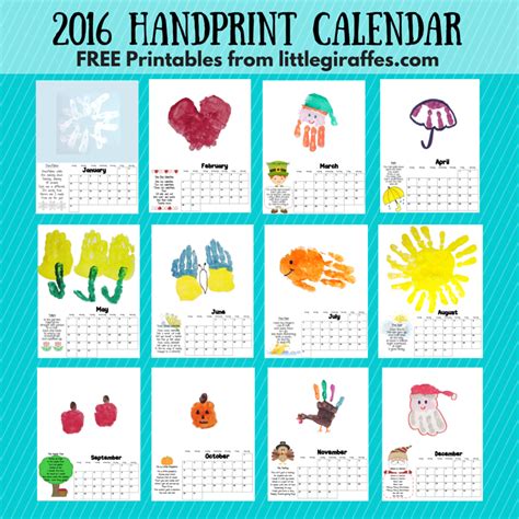 2016 Free Printable Calendars Kids Calendar Handprint Calendar