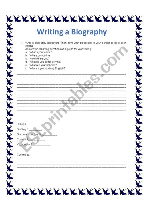 Writing A Biography Esl Worksheet By Marixol