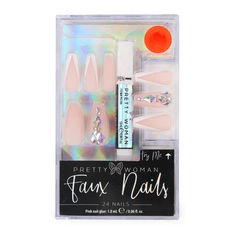 pretty woman faux nails 24 piece with glue pink and rhinestone five below let go and have fun