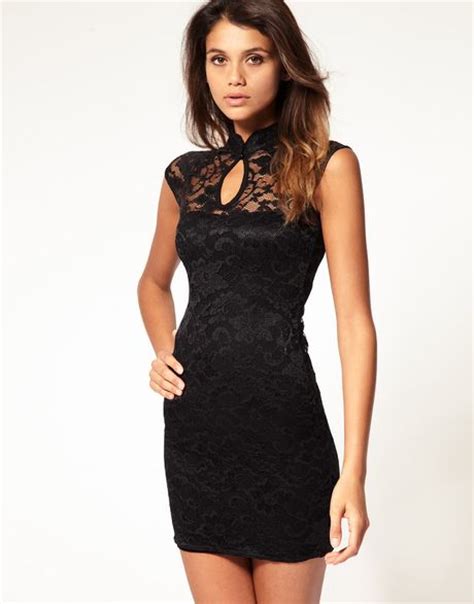 Asos Collection Asos Lace Bodycon Dress With Collar Detail In Black Lyst