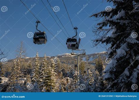 Ski Gondola Lift In Mountains Ski Attraction Mountains Winter Landscape View Editorial Image