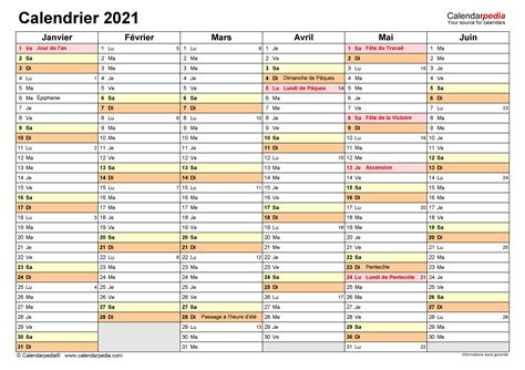 Calendrier 2021 Excel Word Et Pdf Calendarpedia