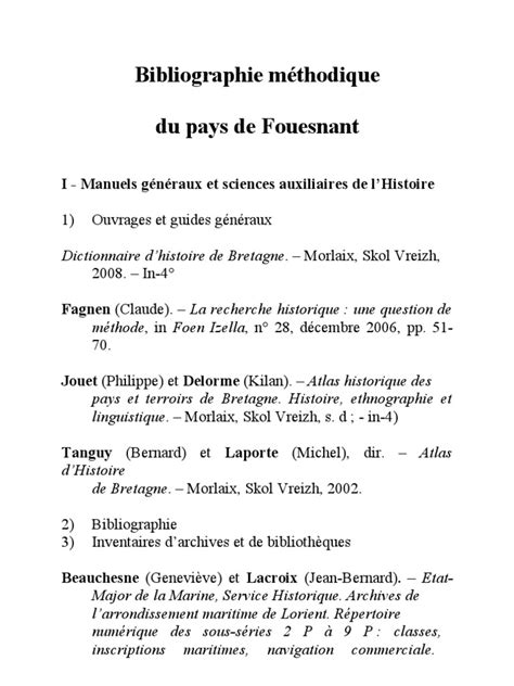 Bibliographie Méthodique Fouesnant 2012 Bretagne