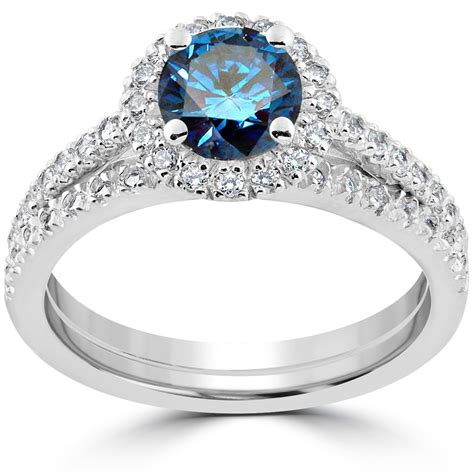 Https://tommynaija.com/wedding/blue Diamond Halo Wedding Ring Set
