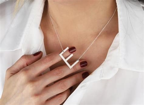 Large Initial Necklace Big Letter Necklace Sideways Initial Necklace