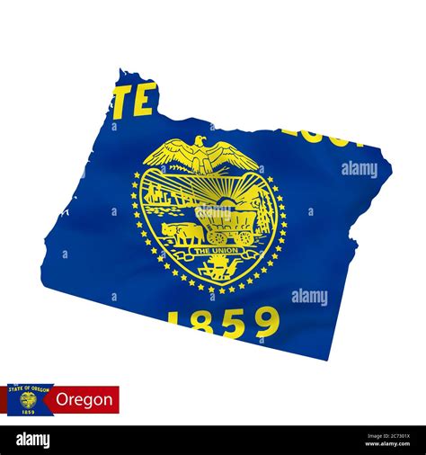 Oregon State Map With Waving Flag Of Us State Vector Illustration