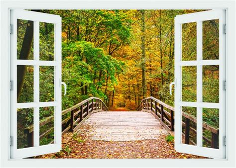 Bridge In Autumn Forest Fall Parkway Stickers 3d Window