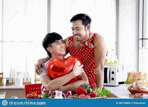 Happy Smiling Lgbt Couple Sharing Special Moment Together On Valentine Day Asian Gay Male Lover