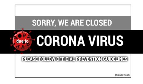 10 Closed Due To Corona Virus Covid19 Printable Signs For Business