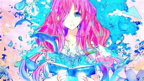 Wallpaper Drawing Illustration Anime Girls Blue Eyes Smiling Pink Hair Mangaka 1920x1080