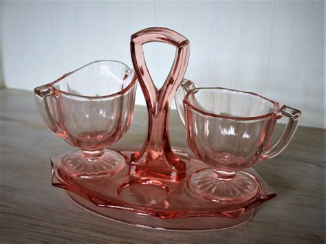 Pink Depression Glass Cream Pitcher And Open Sugar Tray Handle