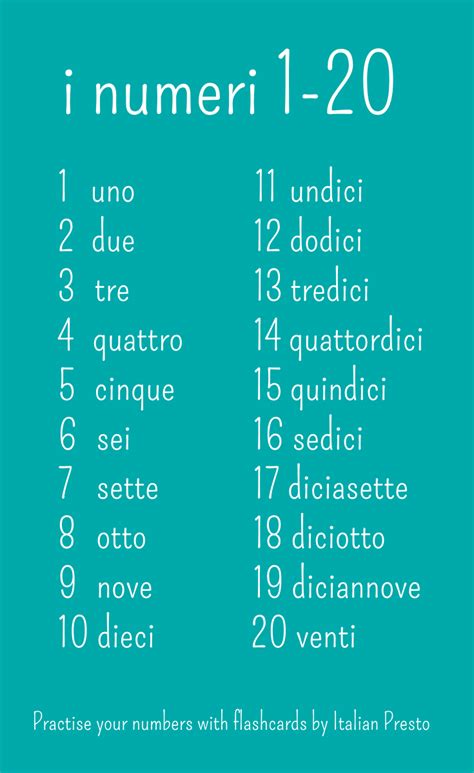 Learn The Numbers 1 100 In Italian Using This Free Deck Of Flashcards