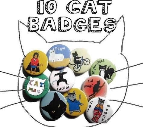 Set Of 10 Cat Badges Cat Lovers Pins Feline Buttons Pin Badge Etsy Uk