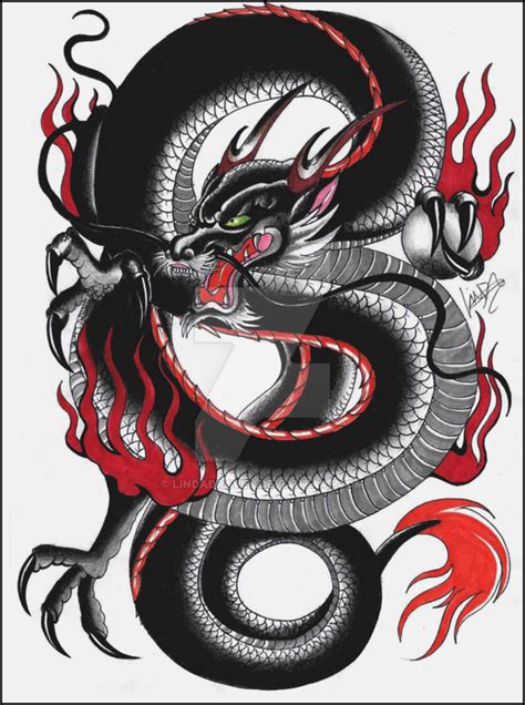 Black Japanese Dragon Tattoo Flash By Lindadraven On Deviantart