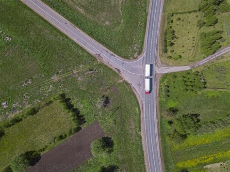 Russia Moscow Oblast Aerial View Of Truck Driving Past Intersection