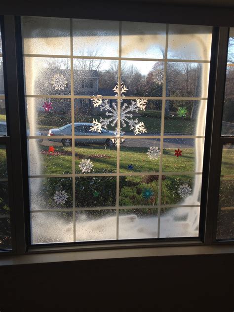 Christmas Window Art Spray Snow And Cling Ons Classroom Christmas