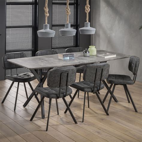Salle à manger moderne effet béton gris mabel 7. Table à manger contemporaine effet béton 190 cm HELSINKI ...