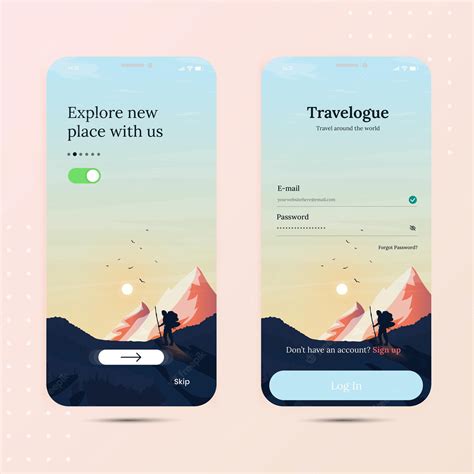 Premium Vector Travel Onboarding Mobile App With Login Screen And