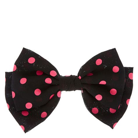 Black And Pink Polka Dot Floppy Bow Hair Clip Claires Us