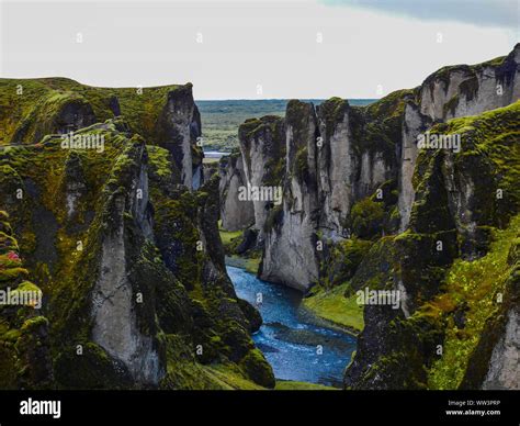 Iceland Canyon View With A Blue Glacier Lake Stock Photo Alamy