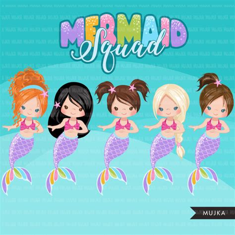 Mermaid Clipart Rainbow Mermaid Graphics Mermaid Princess Mermaid S