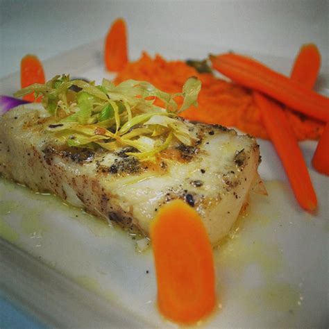 Branzino Alla Vagnilia Grilled Sea Bass Topped With A Vanilla Beurre Blanc Served With A Carrot