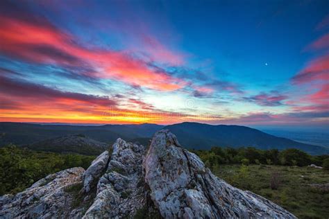 Beautiful Spring Sunrise In Mountains Stock Photo Image Of Blue Rock