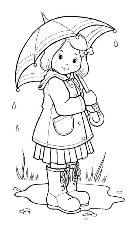 Girl With Her Umbrella Coloring Pages Umbrella Coloring Page