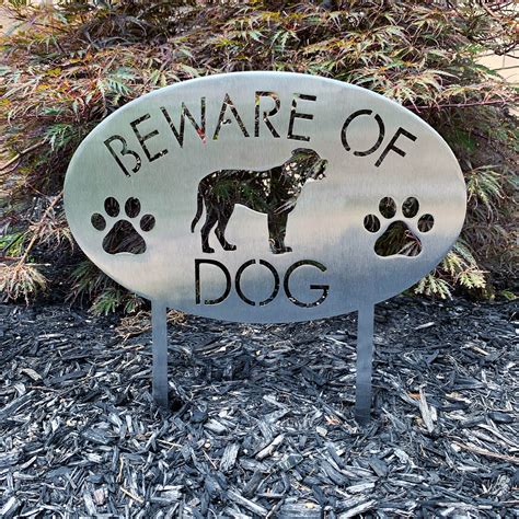 Beware Of Dog Yard Sign Garden Sign With Stakes Stainless Steel