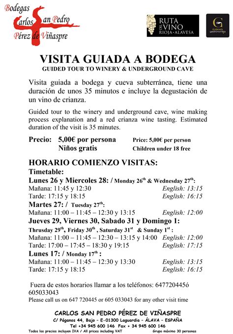 schedule for easter week 2018 bodegas carlos san pedro perez de viñaspre