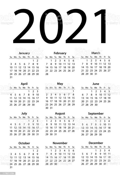 Ilustración De Calendario 2021 Simple Los Días Comienzan Desde El Domingo Y Más Vectores Libres