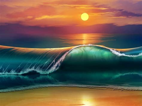 Wallpaper Beach Sunset Waves Sea Ocean 4k Creative