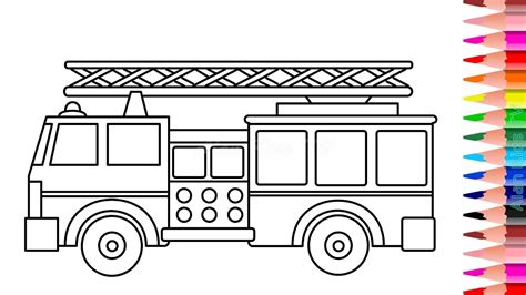 Belajar Menggambar Dan Mewarnai Mobil Pemadam Kebakaran Drawing And