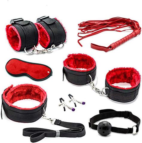 7 pcs set nylon tying erotic toys for adults sex handcuffs nipple clamps whip mouth gag