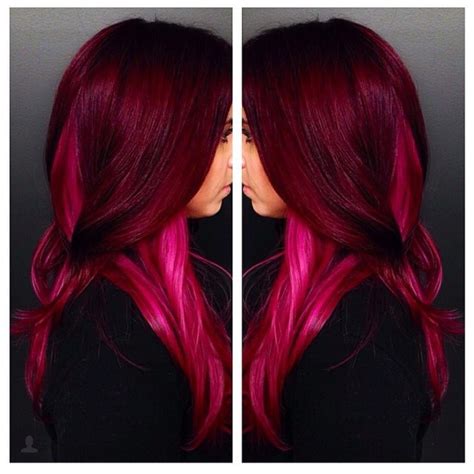 Deep Red And Hot Pink Hair Red Violet Hair Deep Red Hair Purple Ombre Hair Hair Color Pink