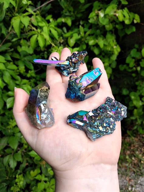 Titanium Rainbow Aura Quartz Gemstone Cluster Crystal Gemstone Shop