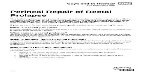 perineal repair of rectal prolapse · 1 of 4 perineal repair of rectal prolapse this leaflet