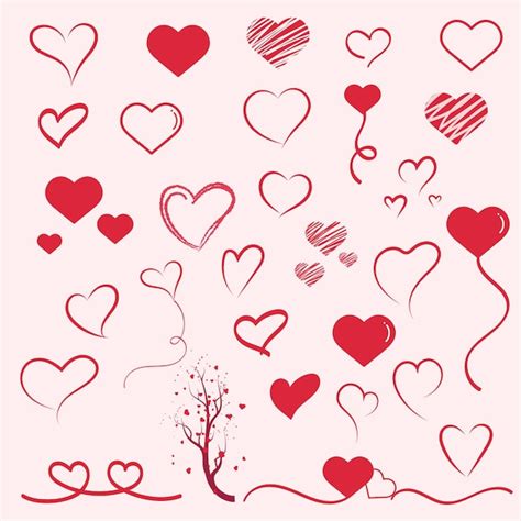 Premium Vector Set Of Heart Valentine Shapes Icon Illustration Red Heart