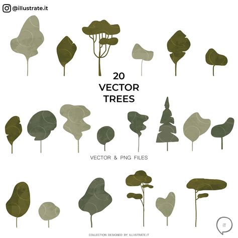 Flat Watercolor Vector Trees Vector Vegetation Cutout Trees Etsy